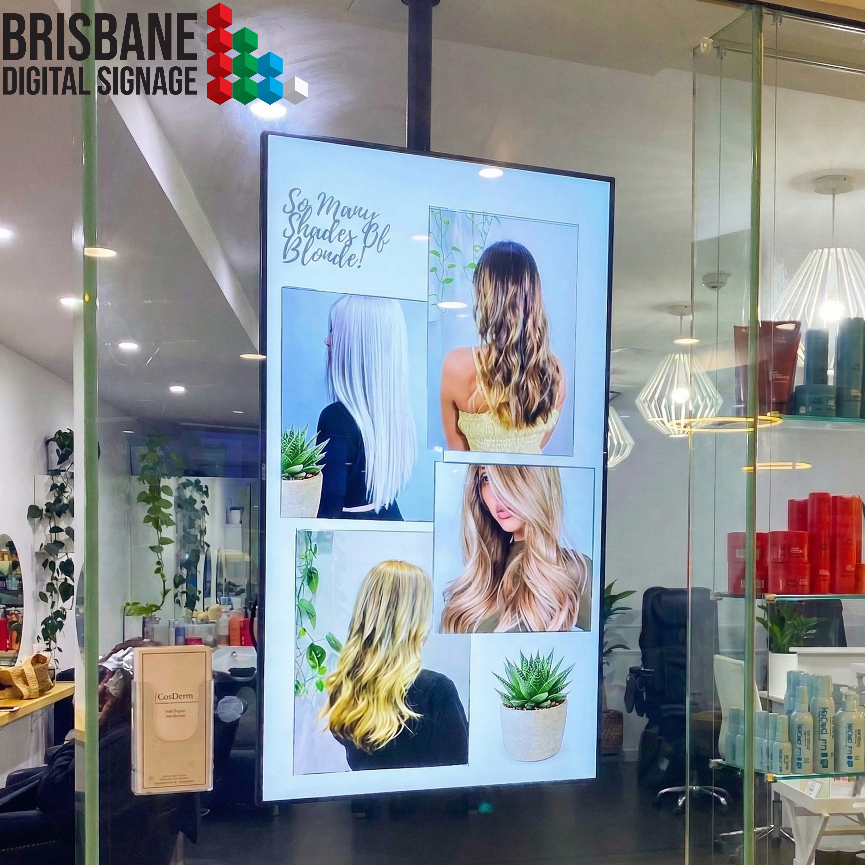digital window signage display installed in hair salon Mooloolaba Esplanade Sunshine Coast