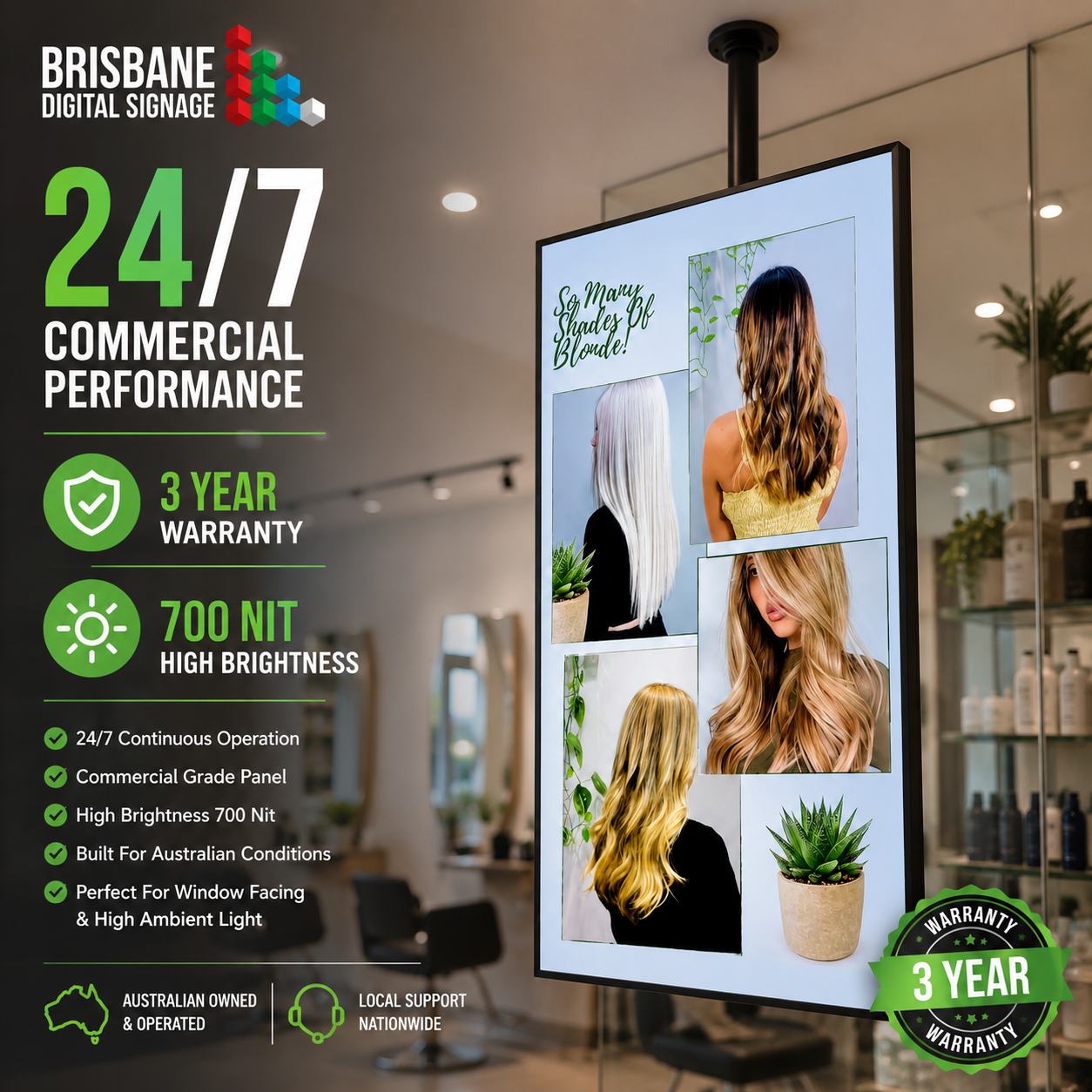 digital window signage display installed in hair salon Sunshine Coast