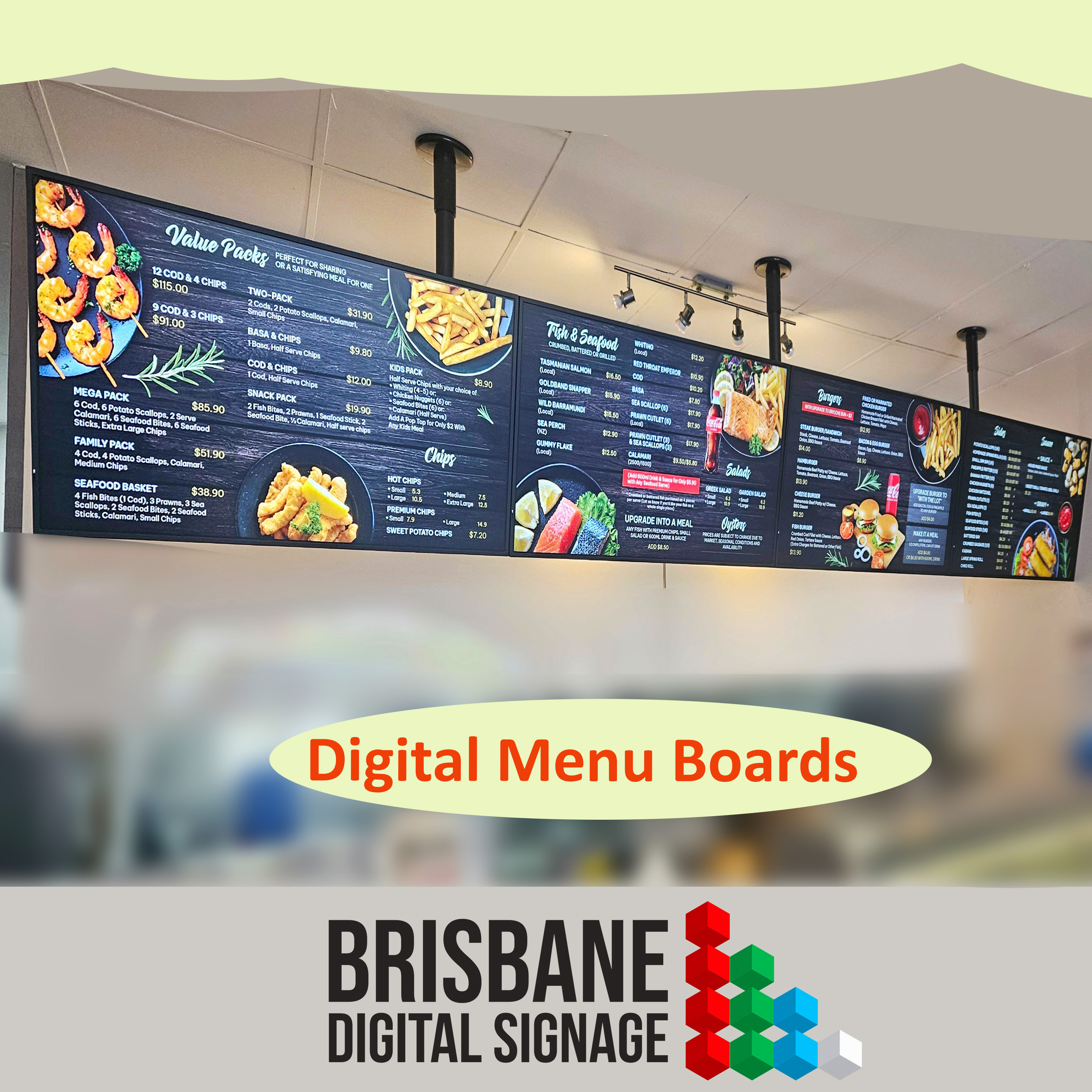 43 inch Brisbane Digital Menu Boards Kameruka Seafoods