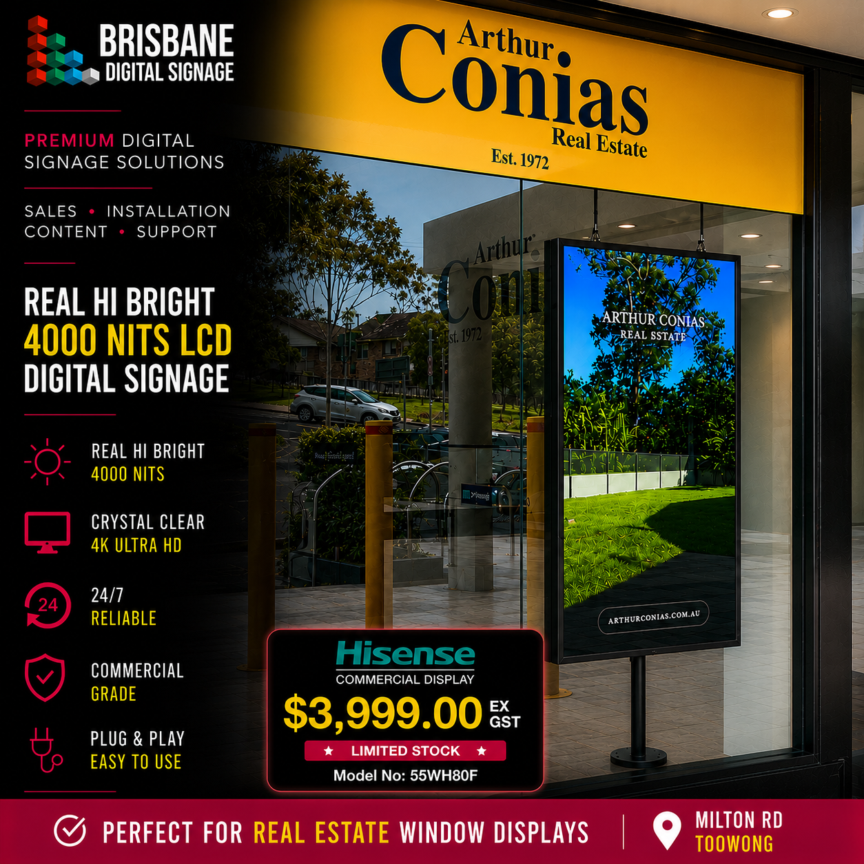 hisense 4000 nit brightness lcd digital window display