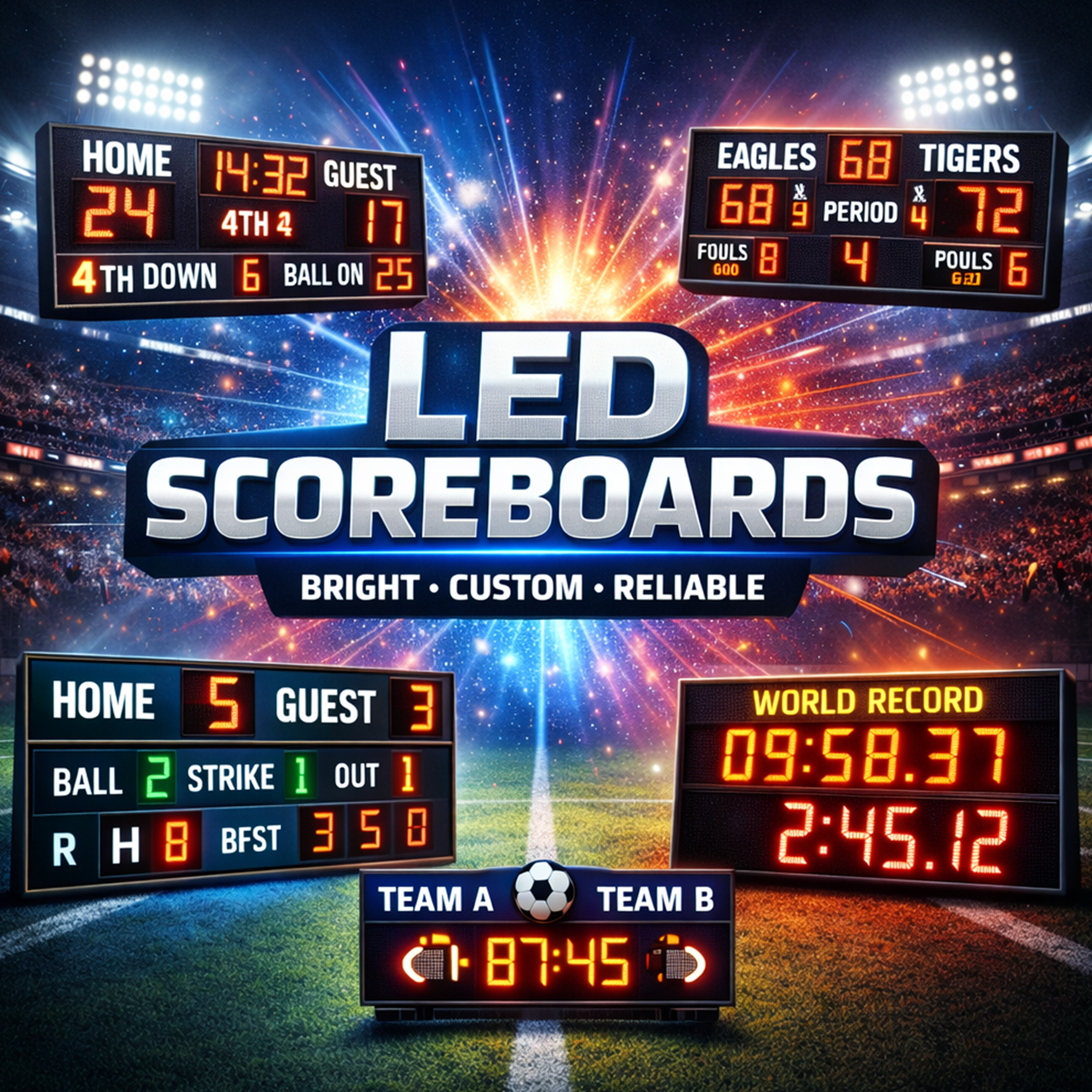 custom LED sports scoreboard display for stadiums and sports venues