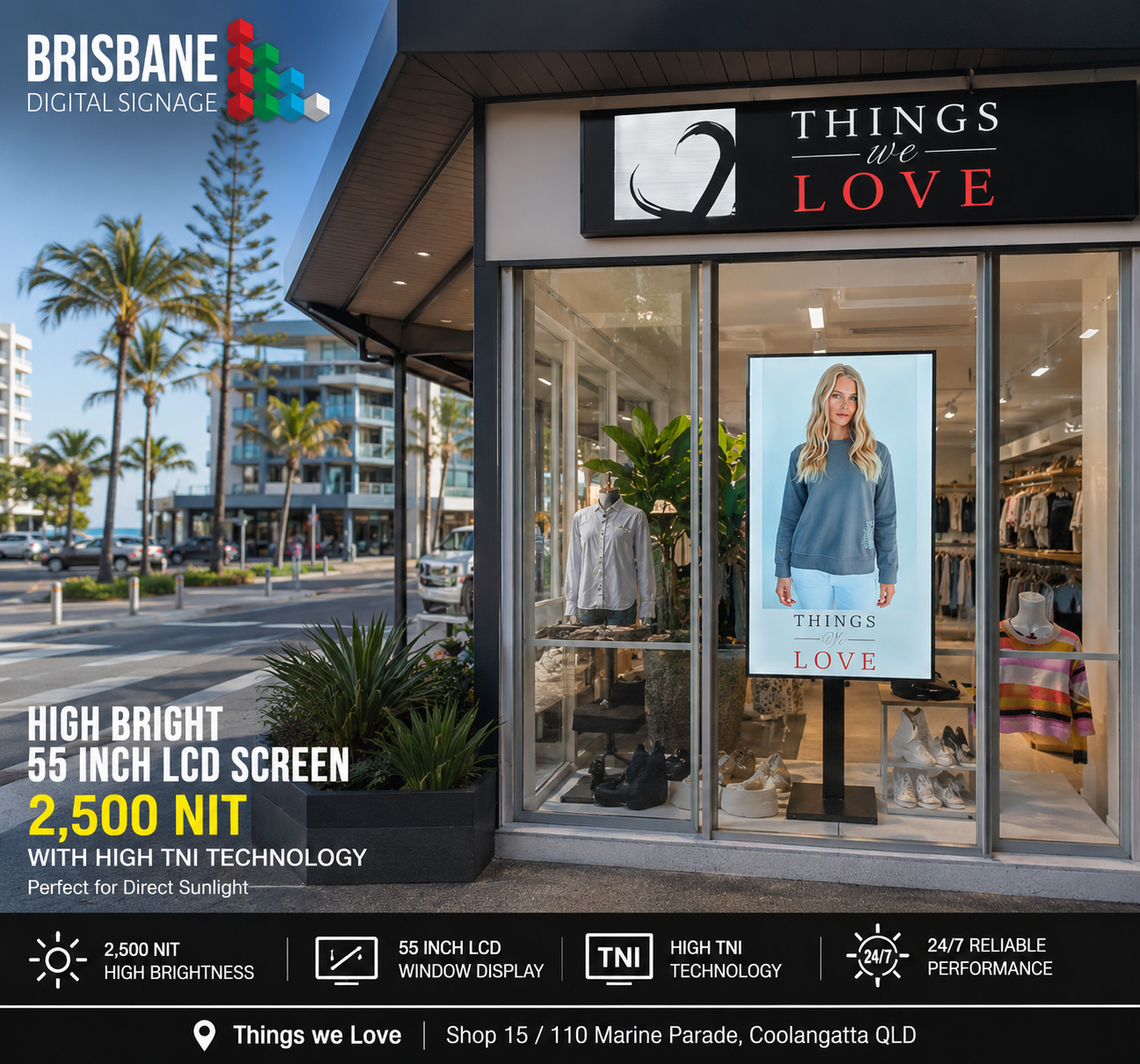 Floor mounted hi bright Window digital signage 