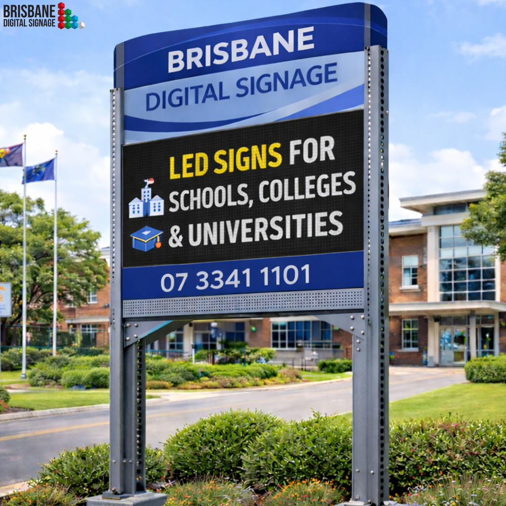 High brightness LED school digital signs designed for schools, colleges and universities. Outdoor LED signage displays with recommended brightness of 5000–7500 nits.