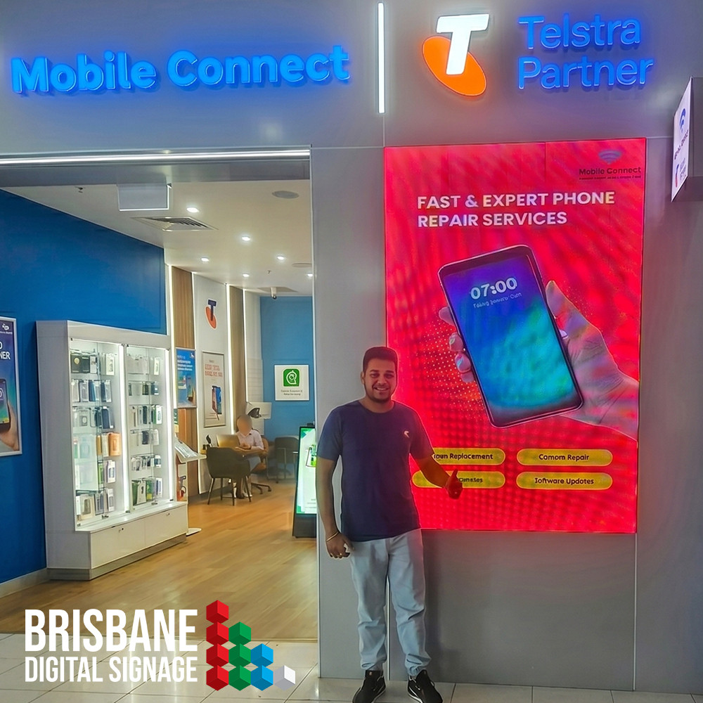 P2 indoor LED storefront window display screen installed in retail shopfront