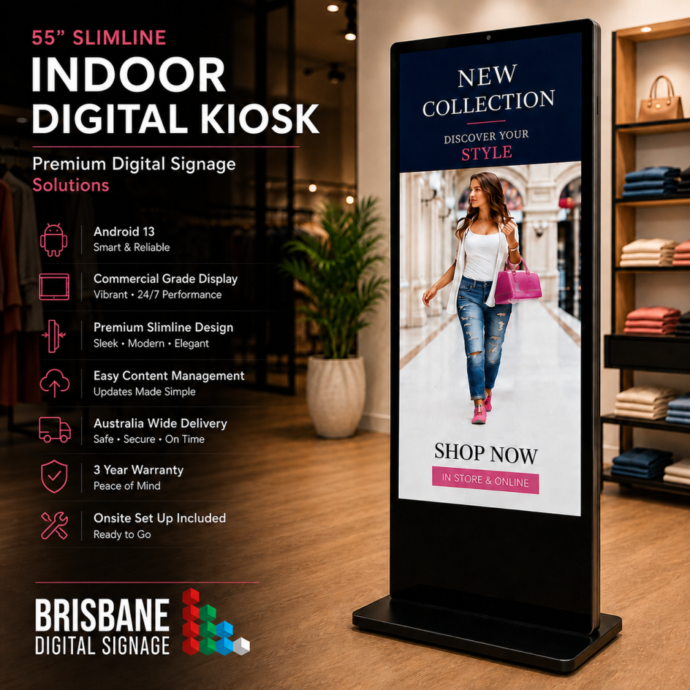 55 inch slimline indoor digital kiosk with Android 13 and onsite set up included